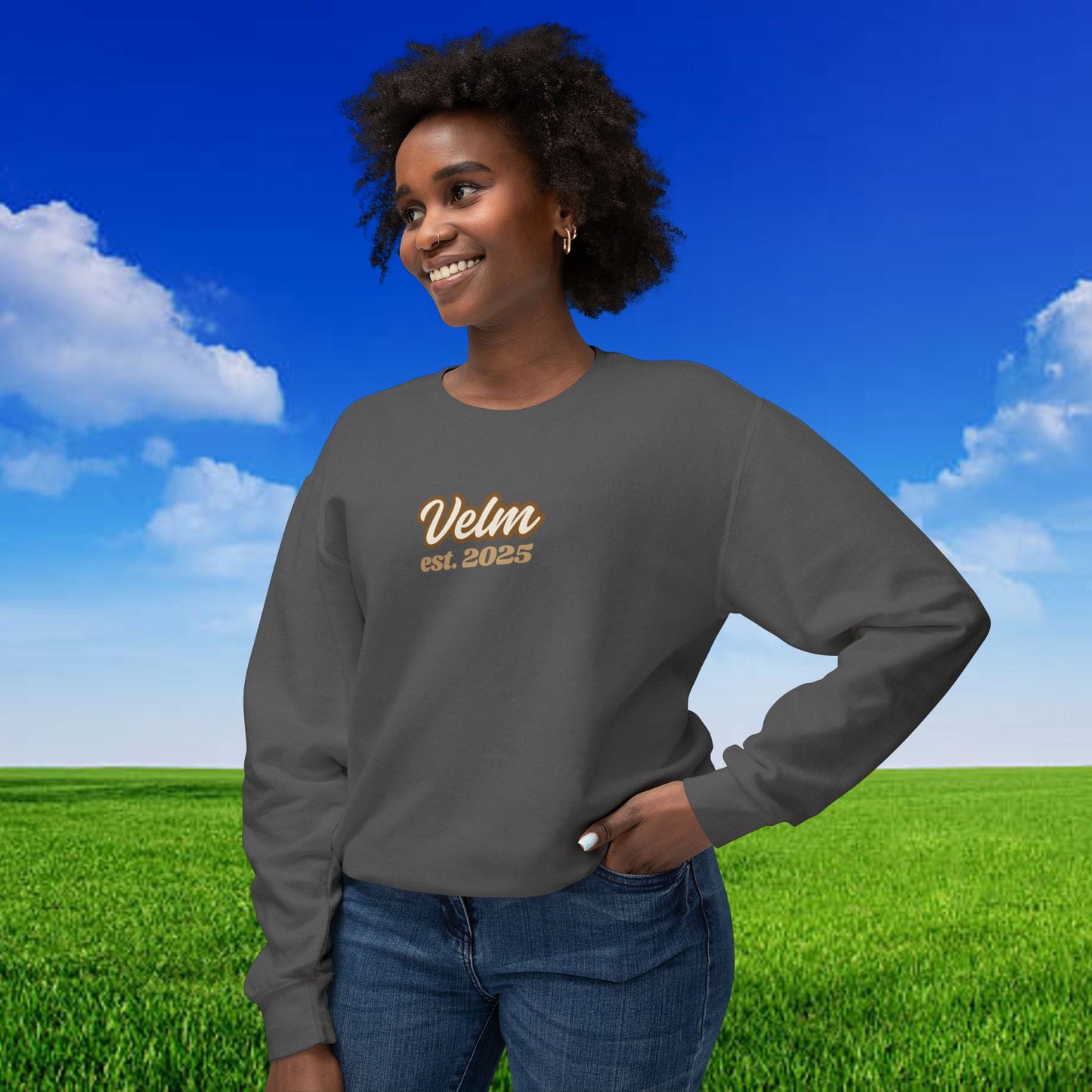 Unisex Lightweight Crewneck Sweatshirt - Velum Est. 2025 Mountain Sunrise Design