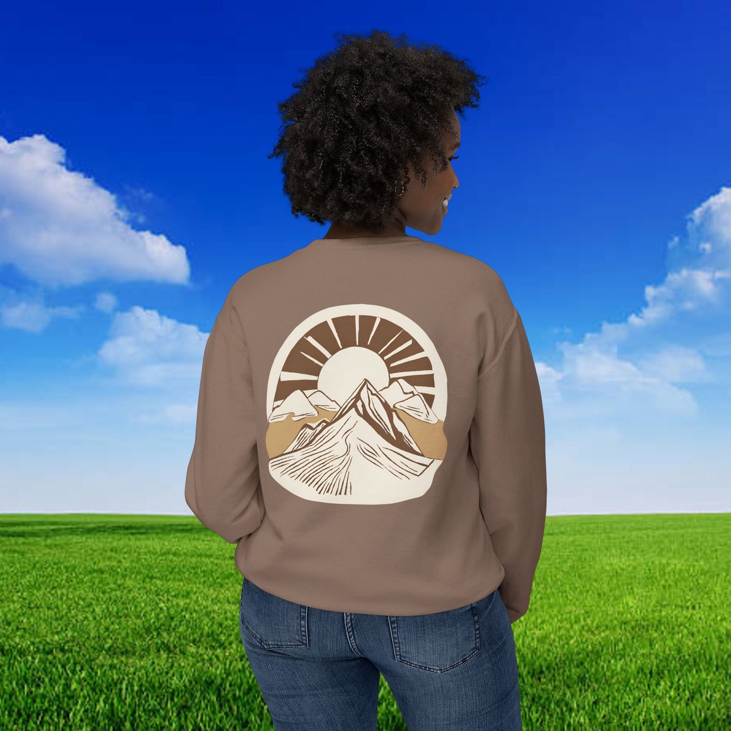 Unisex Lightweight Crewneck Sweatshirt - Velum Est. 2025 Mountain Sunrise Design